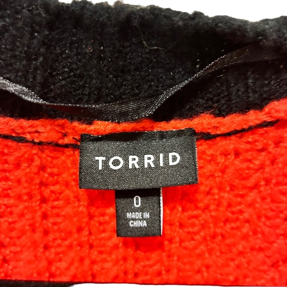 Torrid Long Stripe Color Block Black Red SZ 0 Cardigan - Picture 9 of 15